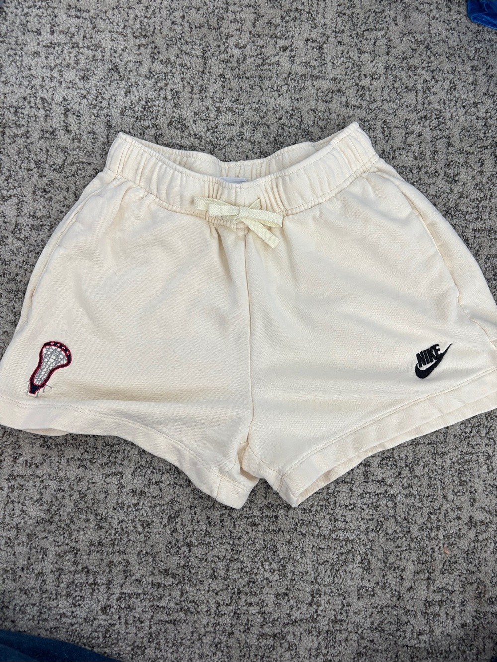 Nike Women's Cream Athletic Drawstring Shorts with Lacrosse Patch